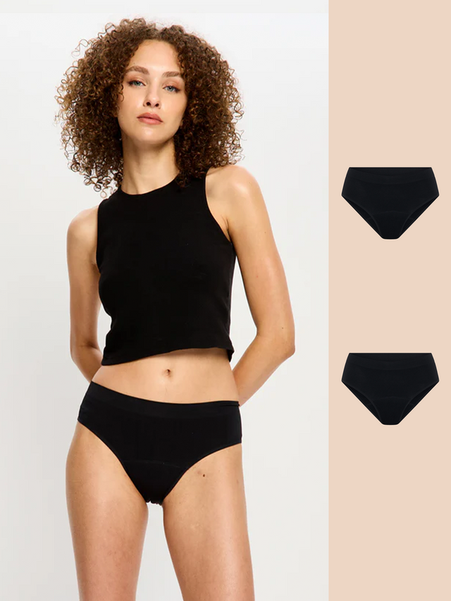 Weiche, nahtlose Stretch-Bikinihosen im 2er-Pack, moderates Schwarz