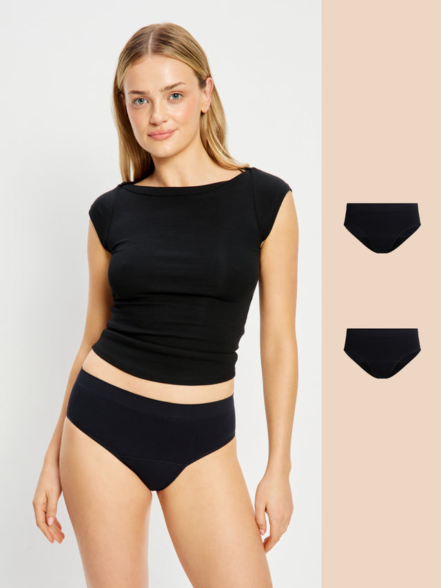 Soft Stretch Seamless Bikini Brief 2 Pack Moderate Black