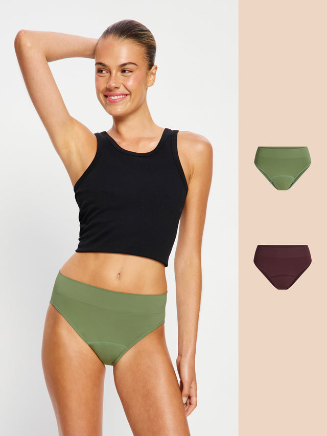 ModiComfort Seamless Bikini 2 Pack Moderate Laurel Green/Bitter Chocolate Brown