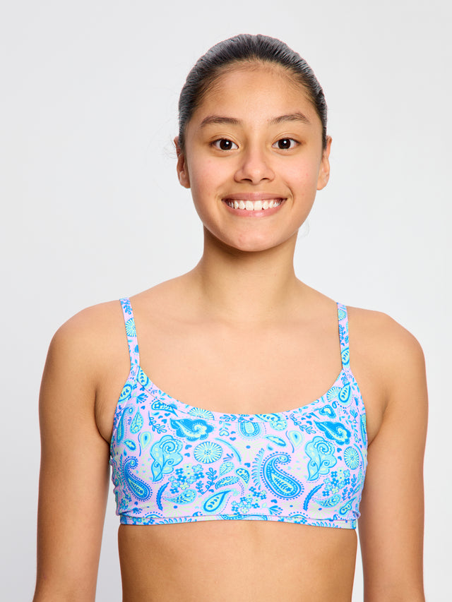 Teen Swimwear Adjustable Crop Top Paisley Pink