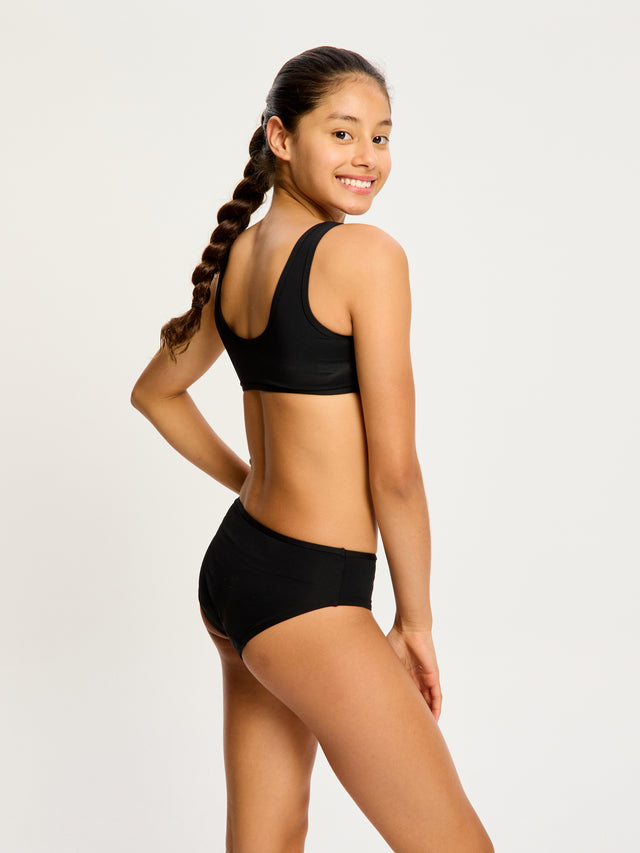 Maillot de bain pour adolescent, haut court noir