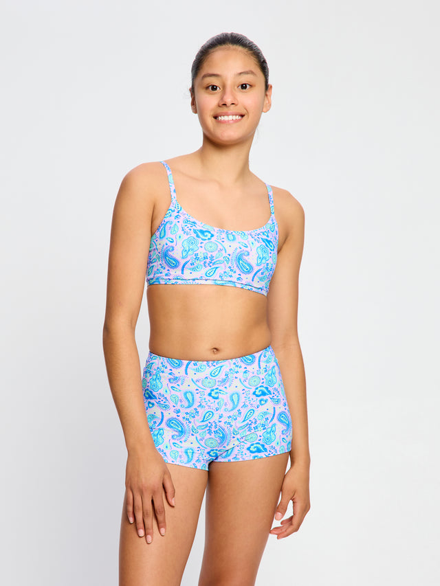 Short de maillot de bain ado taille haute flux ultra Rose Paisley
