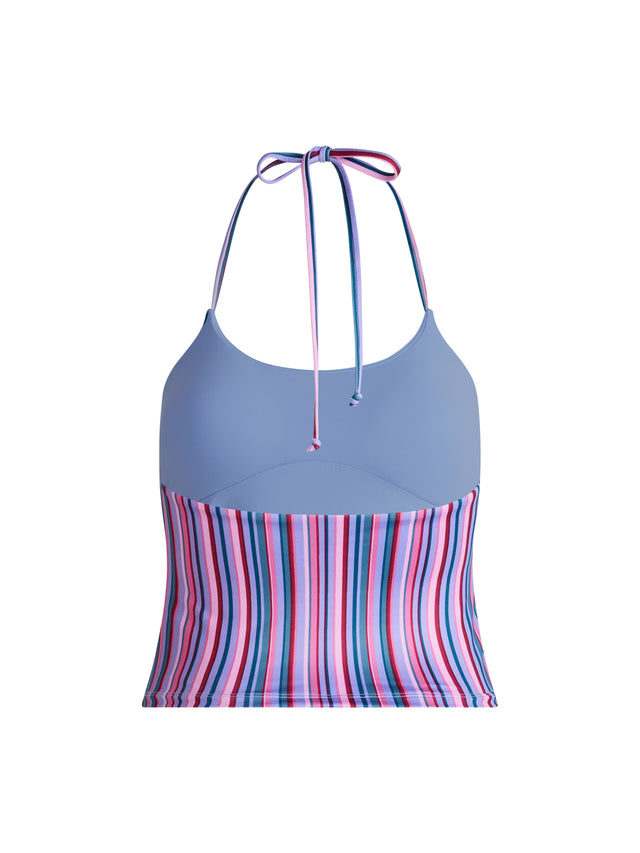 Teenager-Badeanzug Neckholder Top Veilchen-Rosen-Streifen