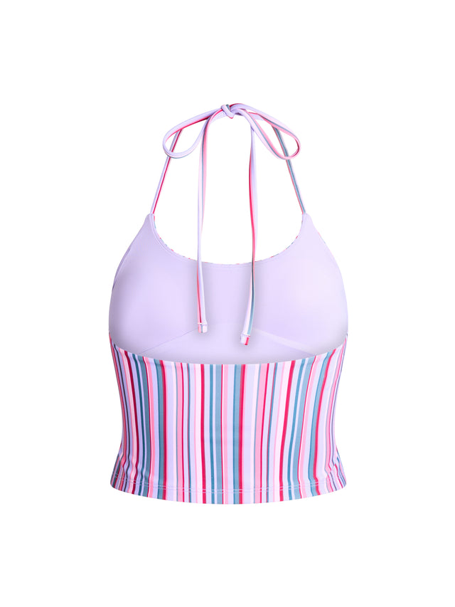 Teenager-Badeanzug Neckholder Top Veilchen-Rosen-Streifen