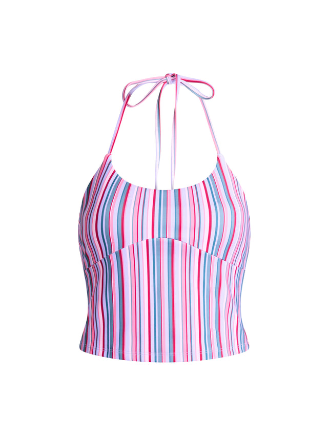 Teenager-Badeanzug Neckholder Top Veilchen-Rosen-Streifen