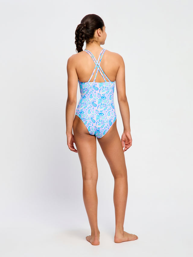 Maillot de bain dos croisé une pièce ado flux ultra Rose Paisley