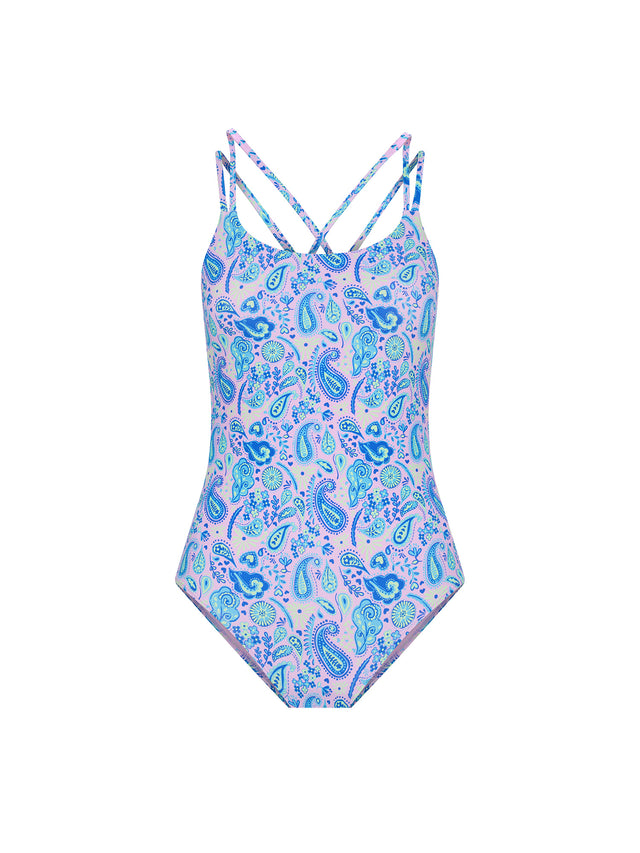Maillot de bain dos croisé une pièce ado flux ultra Rose Paisley