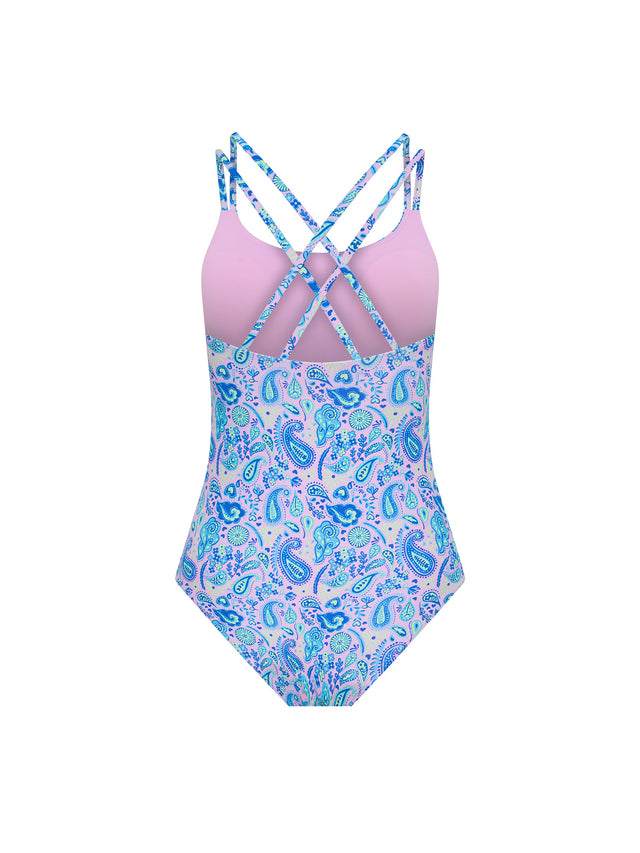 Maillot de bain dos croisé une pièce ado flux ultra Rose Paisley