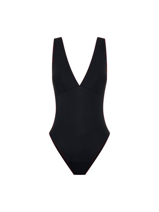Maillot de bain une pièce décolleté en V noir intense