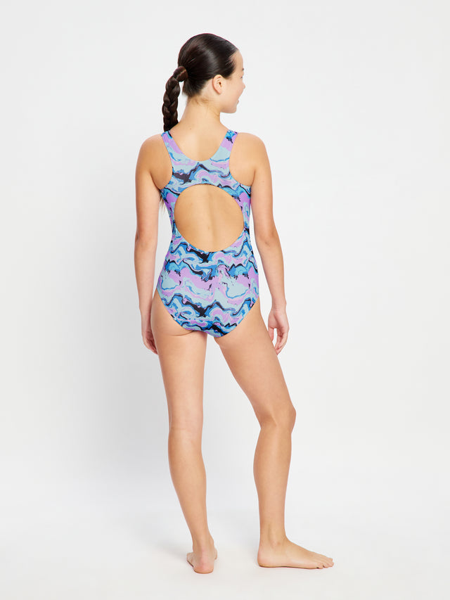 Teen Swimwear Performance Racerback One Piece Super Marble Blue