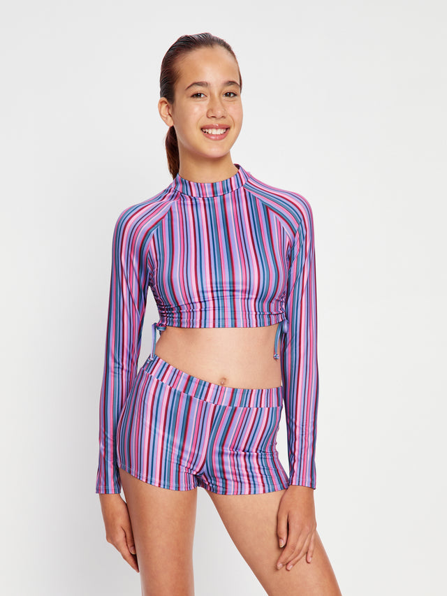 Teenager Bikini-Oberteil aus Lycra, Violett-Rosa gestreift