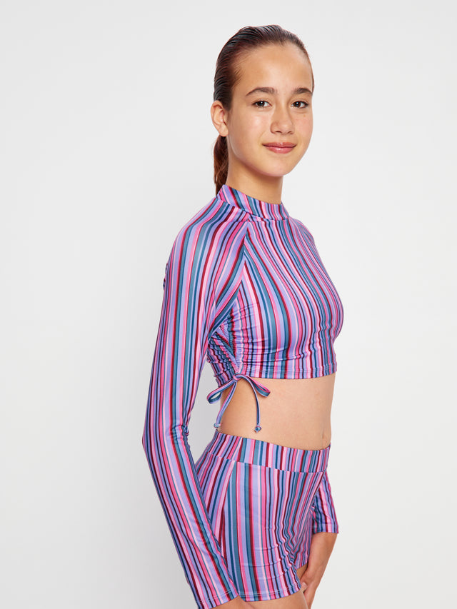 Teenager Bikini-Oberteil aus Lycra, Violett-Rosa gestreift