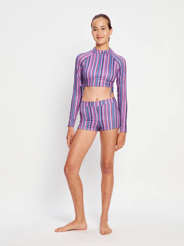 Teenager Bikini-Oberteil aus Lycra, Violett-Rosa gestreift