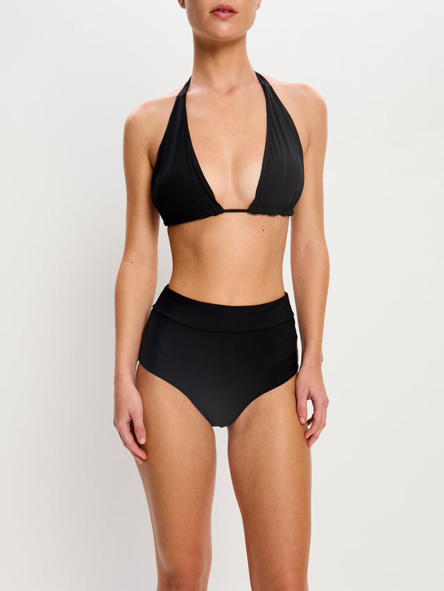 Bademode Hi-Waist Bikinihose Hellschwarz