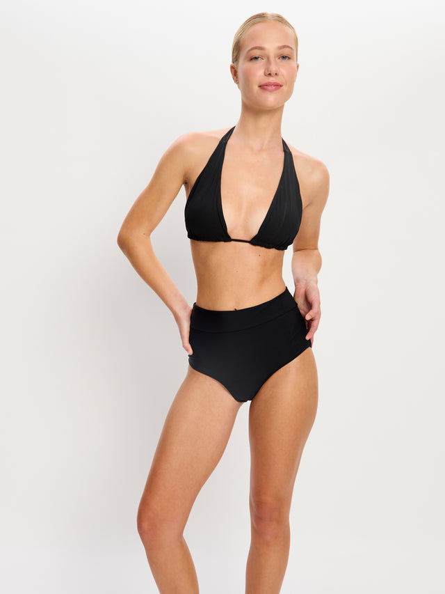 Culotte de bikini taille haute flux léger Noir