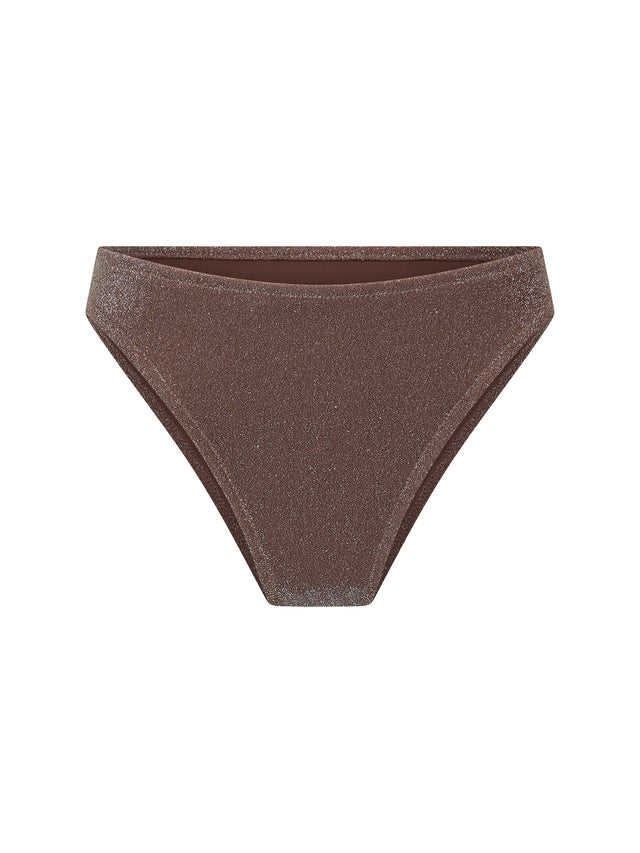 Swimwear Shimmer Tie Back Bandeau Top & Hi-Leg Cheeky Bottom Set Espresso