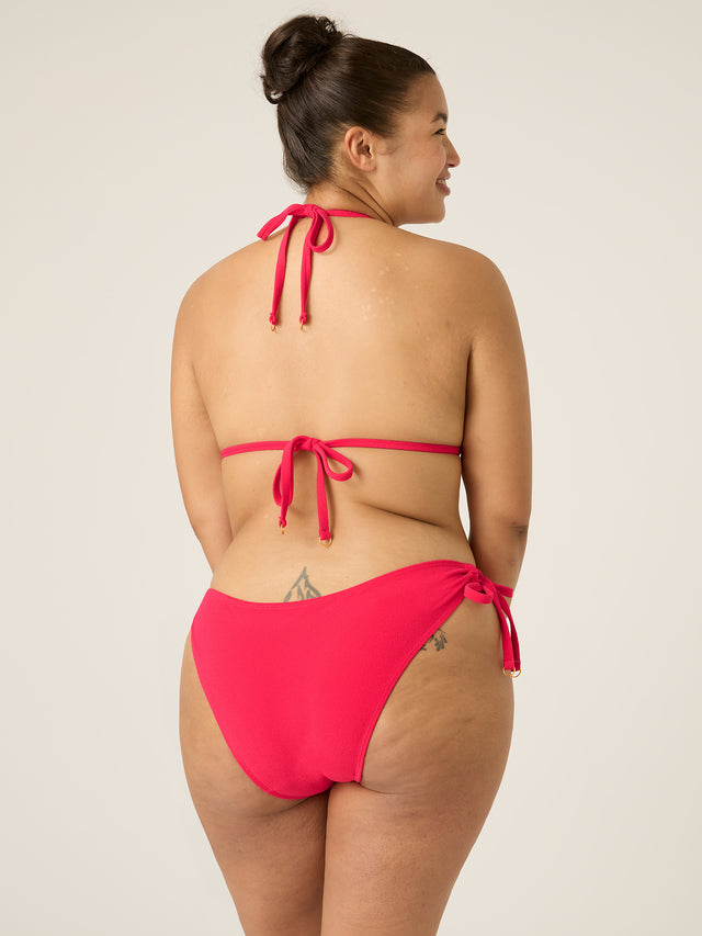 Bademode Weicher Stretch-Bikinislip mit seitlicher Schnürung Helles Glow Pink