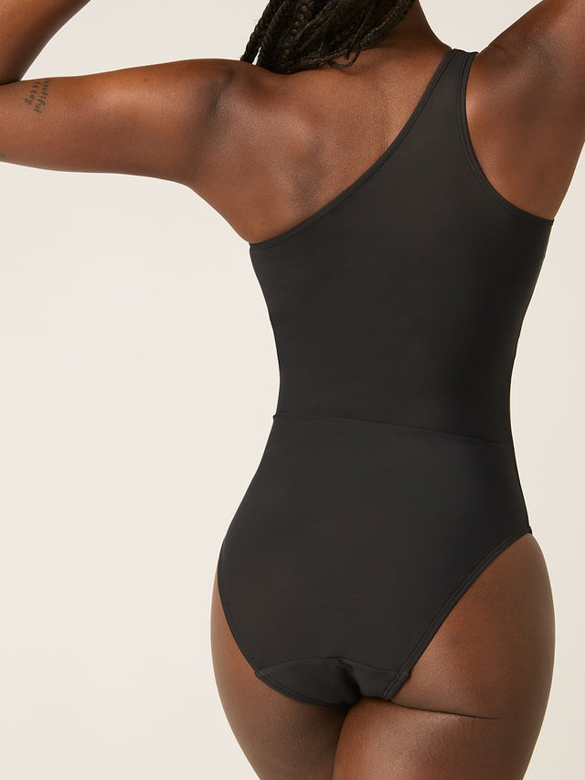 Bademode One-Shoulder Einteiler Hellschwarz