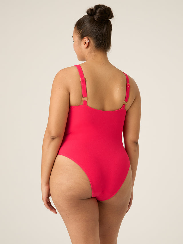 Bademode, weicher Stretch-Einteiler mit U-Ausschnitt, Helles Leuchtendes Rosa