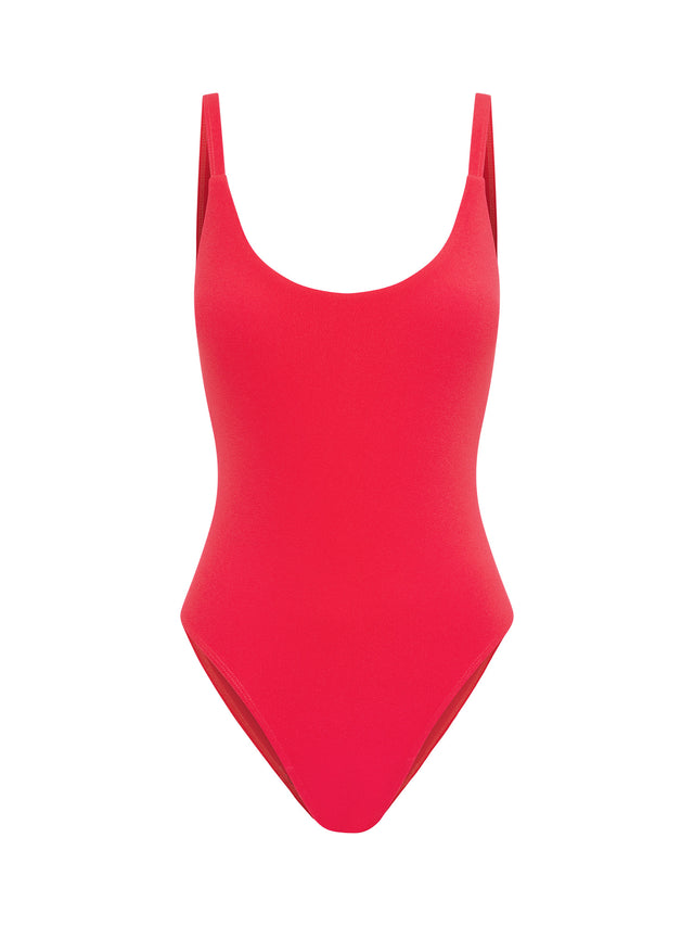 Bademode, weicher Stretch-Einteiler mit U-Ausschnitt, Helles Leuchtendes Rosa