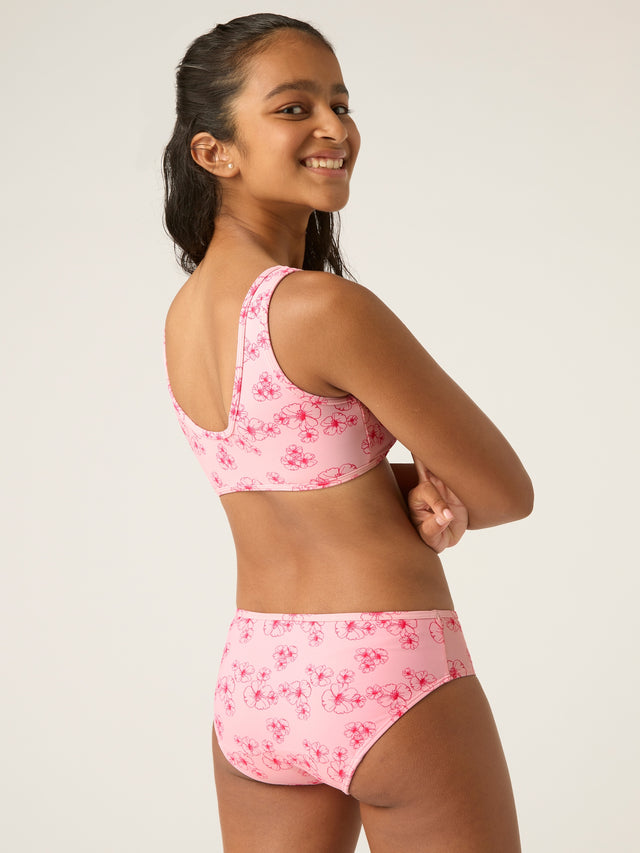 Crop Top für Teen Bademode mit Hibiskus-Rosa-Print