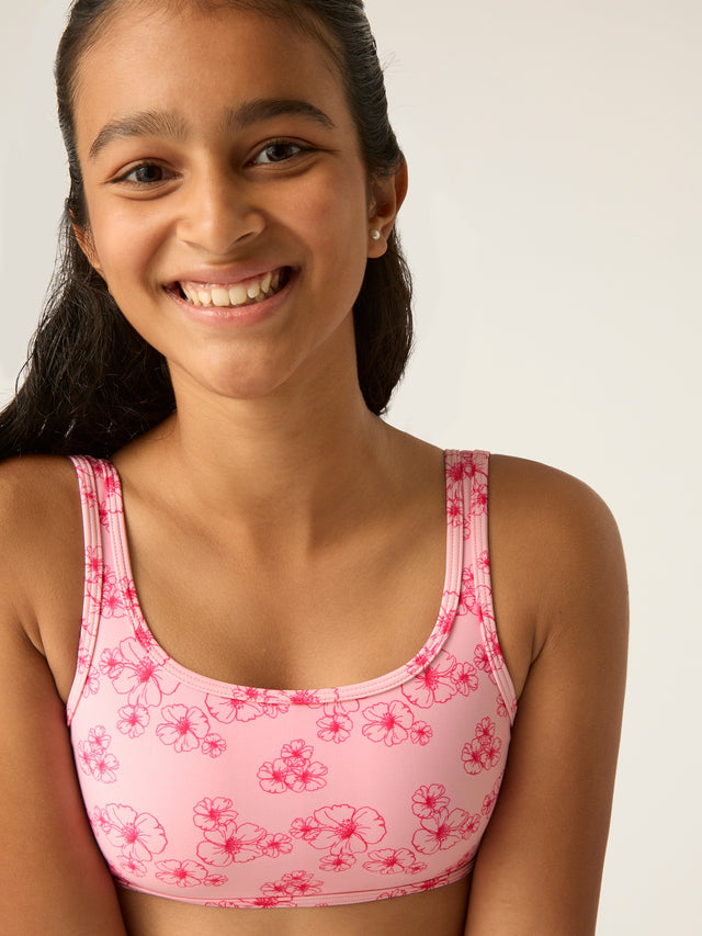 Crop Top für Teen Bademode mit Hibiskus-Rosa-Print