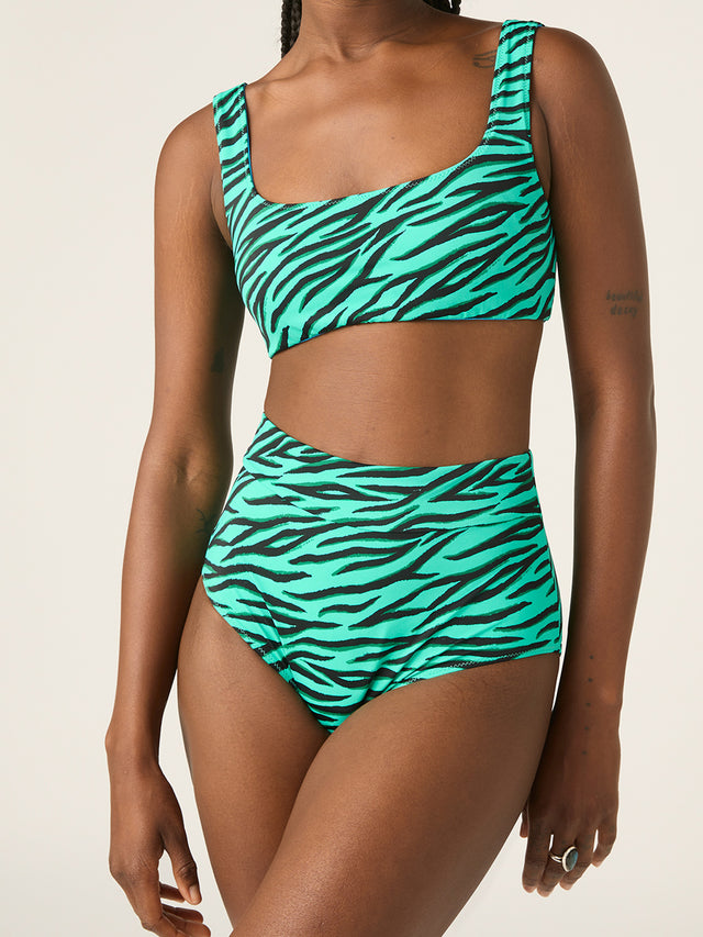 Wendbares Bademode-Crop-Top Party Animal Grün / Oasis Blau