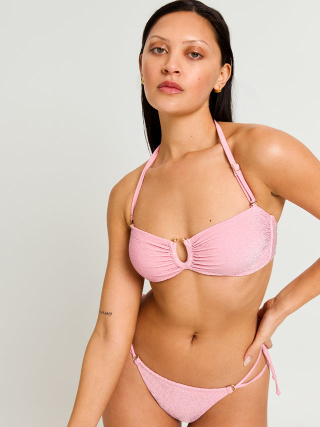 Swimwear Shimmer Bandeau-Top mit Bindeband hinten Pfingstrosenrosa