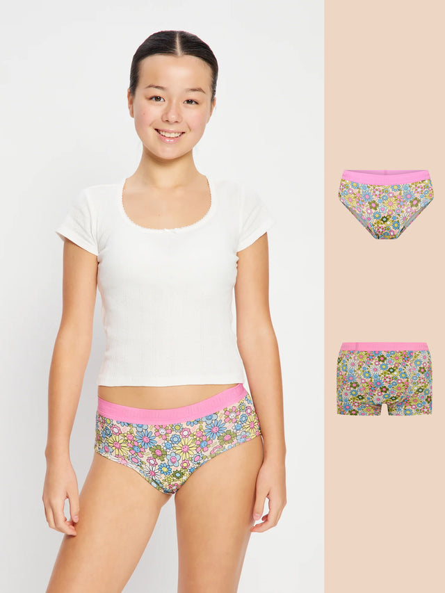 SmileyWorld® | Modibodi Lot de 2 shorts et legging hipster pour adolescentes, rose pétillant